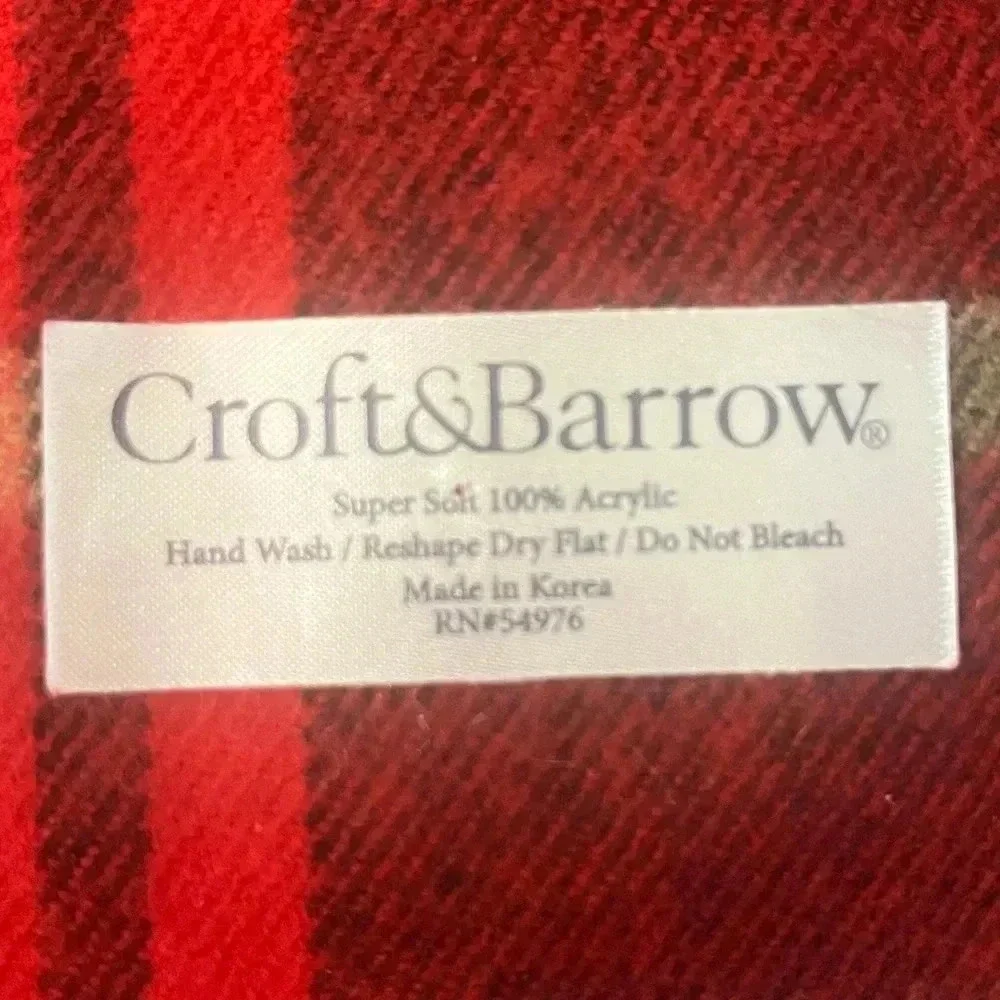 Croft and Barrow Plaid Tartan Soft Acrylic Red Black‎ Winter Scarf
